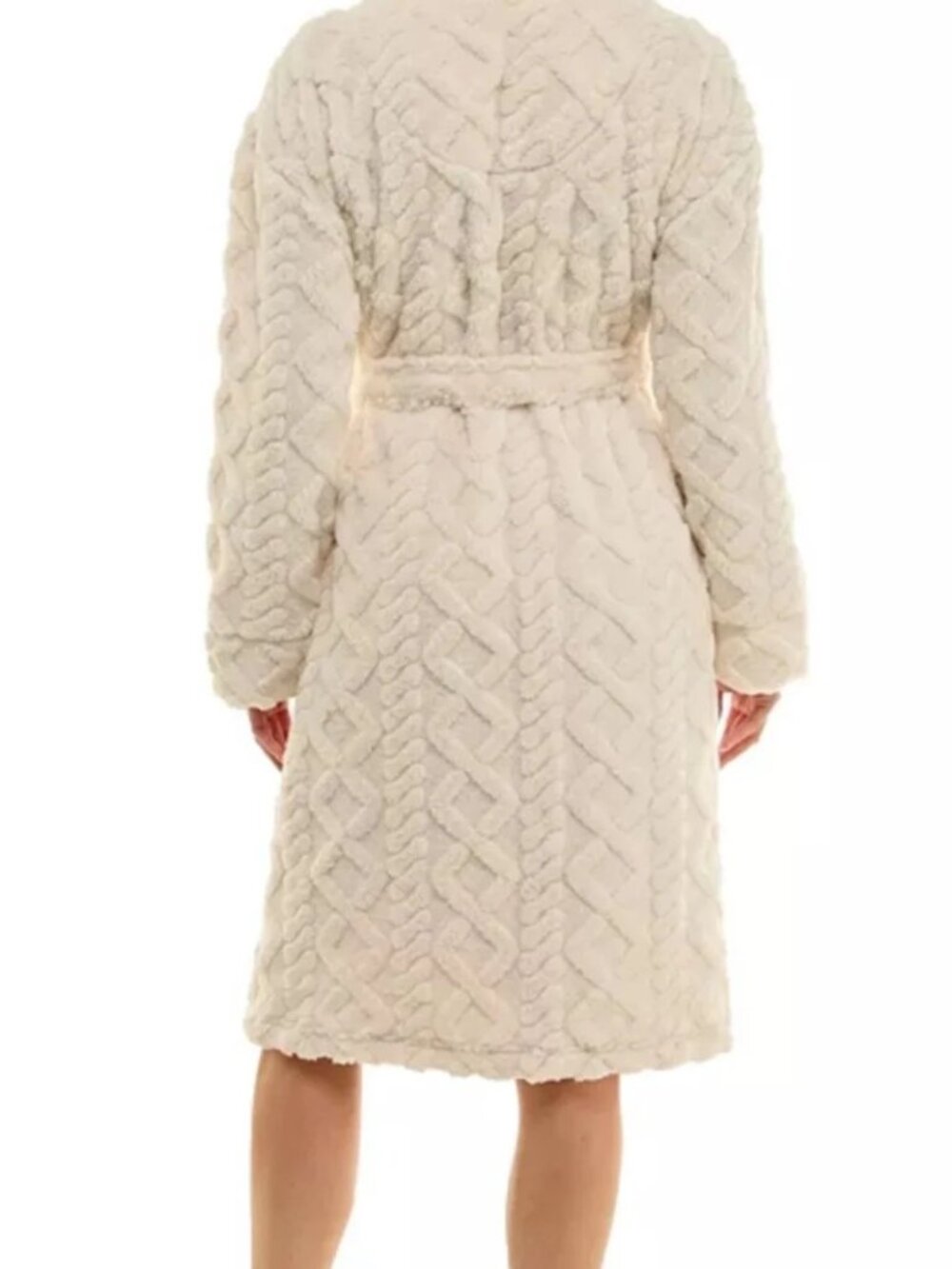 #1821 Roudelain Wrap Bathrobe Fleece Cable Knit Shawl Collar Belt Waist - Picture 2 of 8